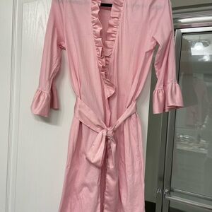 Pink Ruffled Cotton Robe with Belt